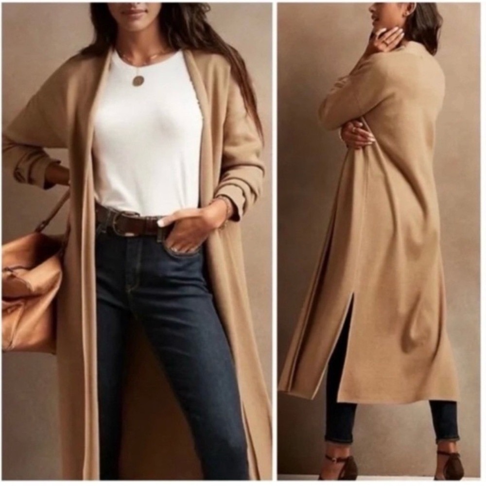 Banana Republic Open Duster Long Camel Sweater LP camel knit‎ - Picture 4 of 12